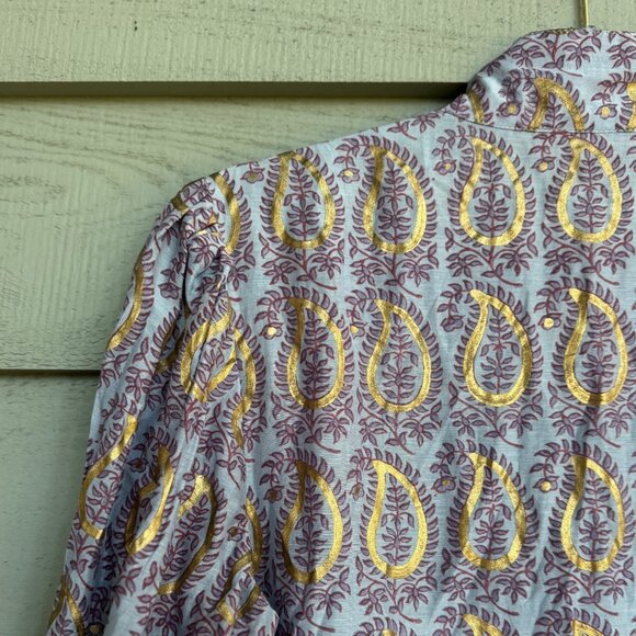 Oliphant Gold Paisley Cotton Silk Dress Sz S - Picture 3 of 10